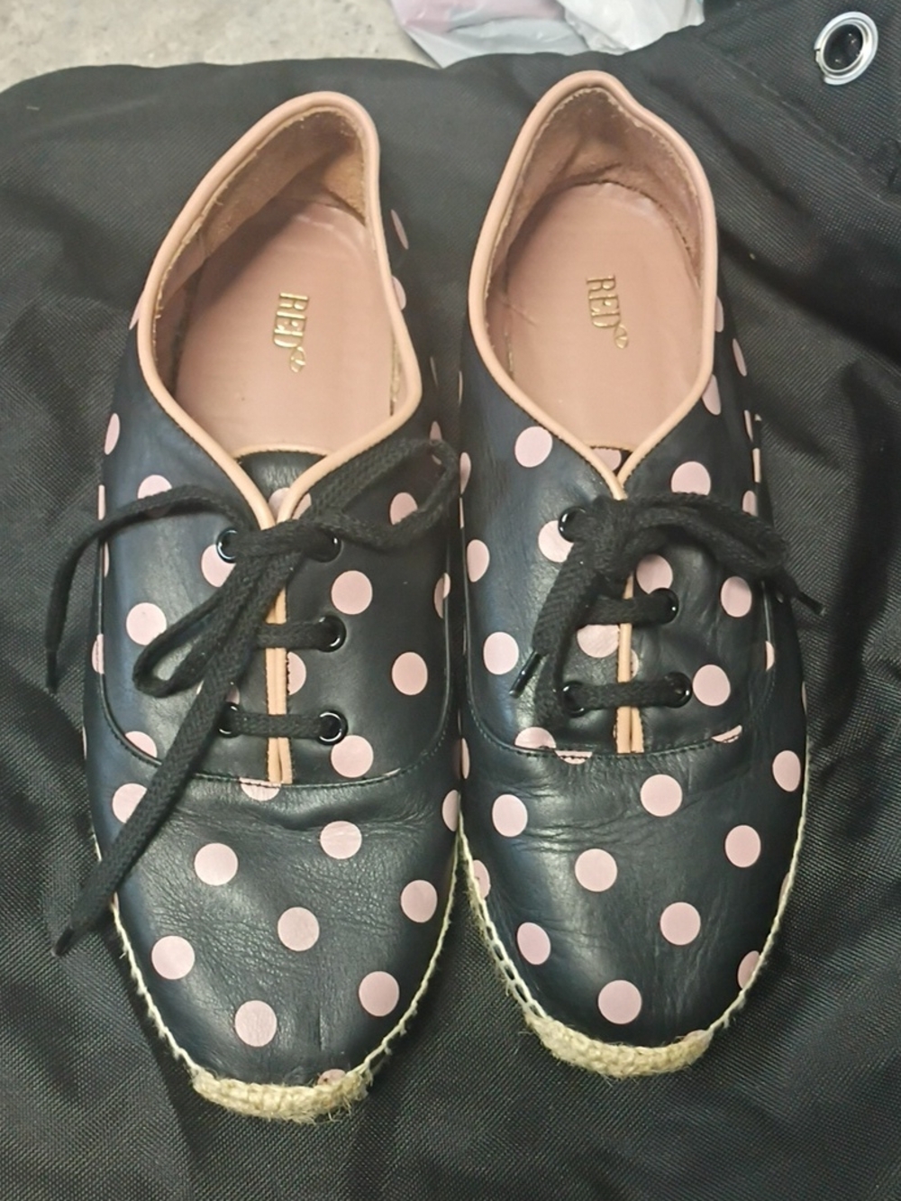 RED by Valentino Black Polka Dot Lace-Up Espadrilles